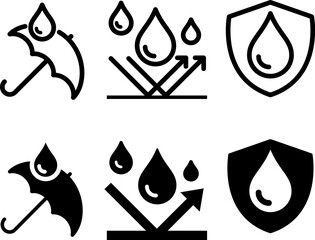 Water resistant signs. liquid protection icon vector illustration.