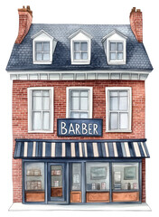 Obraz premium PNG American retail brick townhouse illustration watercolor awning.