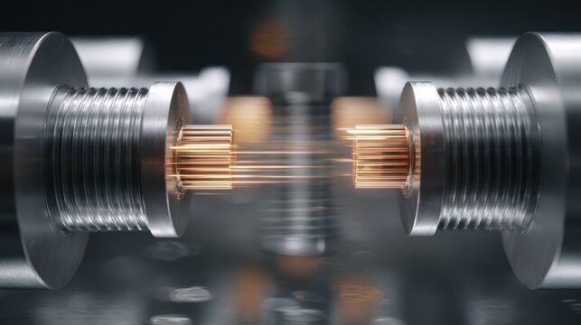 Complex machinery uses ultrasonic transducers to emit sound waves, highlighting precision mechanics and advanced technology in industrial processes - Powered by Adobe