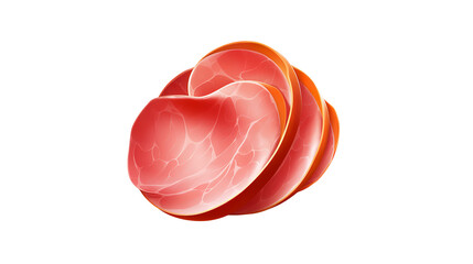Tasty ham slices stacked artistically in a circular shape on transparent background