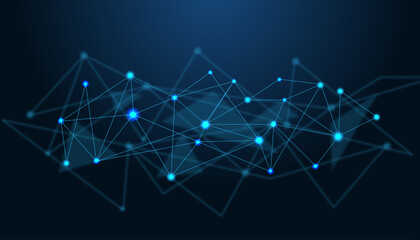 Fototapeta premium Abstract blue technology network background, digital plexus connection with glowing dots and lines, futuristic data communication vector EPS
