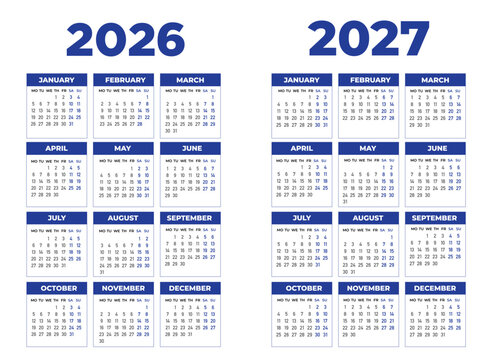 2026 and 2027 Calendar Yearly Overview