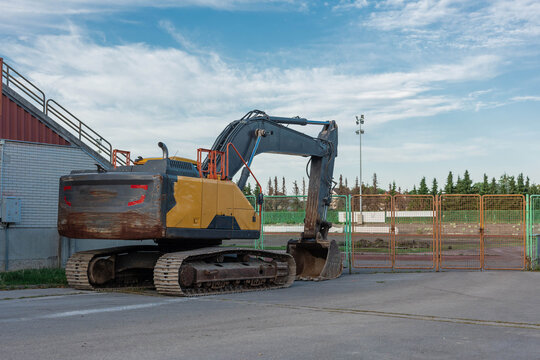 Heavy machinery ready to start the renovation of new athletic centre in Ljubljana, ZAK, which started on 23 of july 2025.