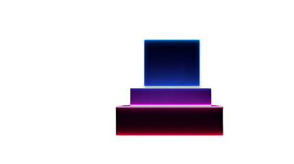 Gradient podium of illuminated cubes for product presentation on transparent background