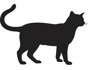 Obraz premium Silhouette of a black cat standing with its tail curled upward on a white background in a side view created with generated ai