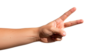 Isolated hand gesture showing peace sign or victory sign fingers pointing up symbol of positivity 100