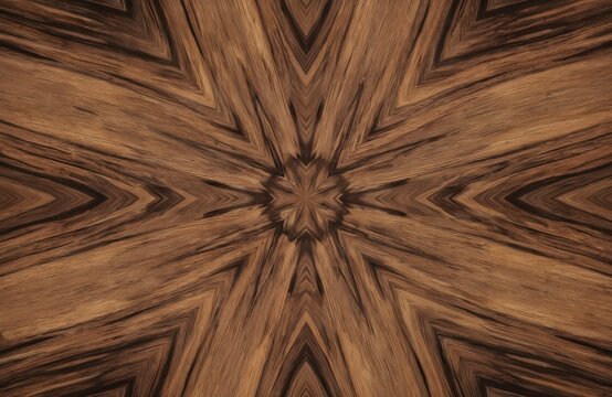 Abstract symmetrical wood pattern background features smooth lines, natural grain textures. Brown, natural hues with dark stripes create detailed, organic design. Symmetry, repeating elements form