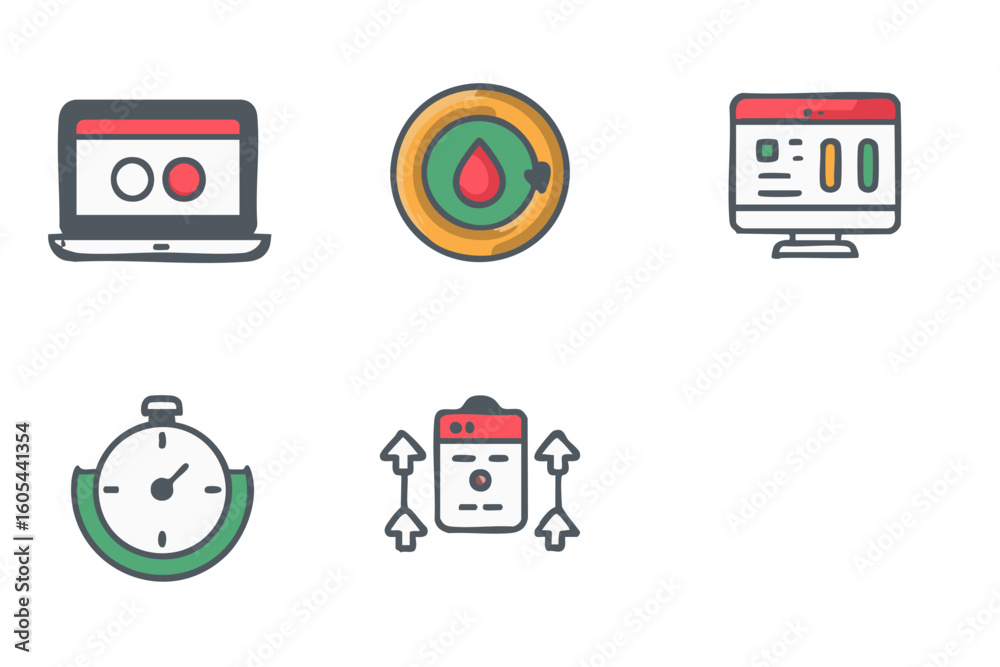 Fototapete Digital technology icons laptop, computer, data, time, upload - vector graphics for web design vector icon 