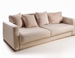 modern sofa with white frame and beige cushions