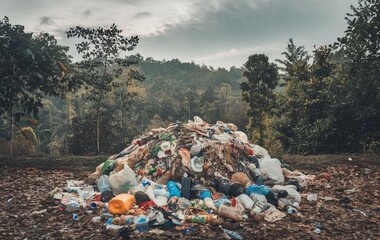 A large pile of garbage in the forest