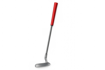 Golf club featuring a vibrant red grip resting on a transparent background, perfectly positioned for putting on the green