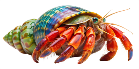 colorful hermit crab with shell isolated on white background, png, ai generated.	