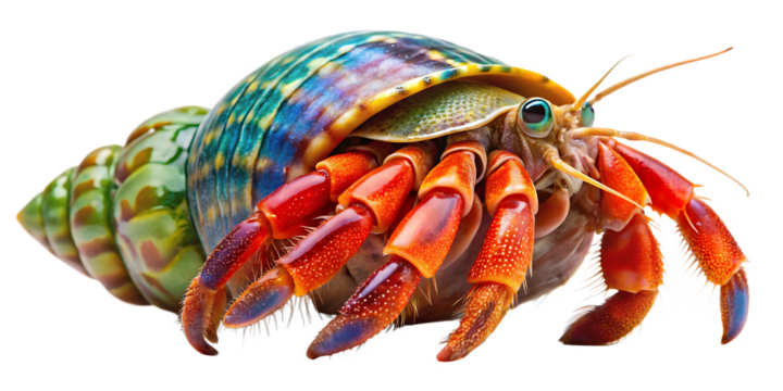 colorful hermit crab with shell isolated on white background, png, ai generated.	
