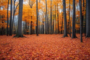 Fall woodland bathed in orange light