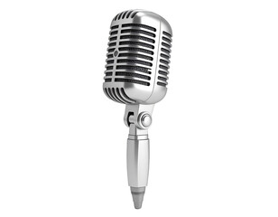 Silver microphone alone on dark background for vocals, podcast, or broadcast