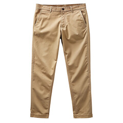 Classic khaki chino pants for men featuring a flat front and belt loops isolated on transparent background