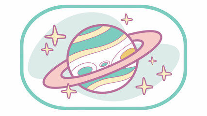 Colorful illustration of planet Saturn with pastel rings and stars  