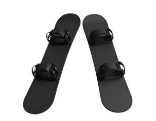 Sleek snowboards with bindings stand ready for winter adventures on the slopes awaiting fresh