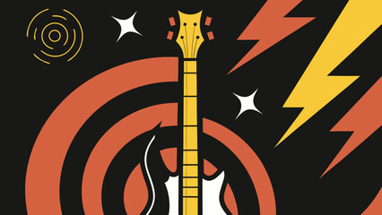 Electric guitar illustration with vibrant colors and dynamic patterns  