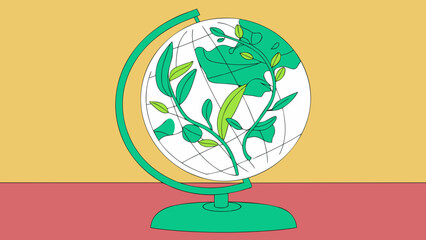 Abstract globe with green plants illustrating environmental themes  