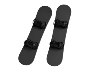 Two dark snowboards with bindings suggest winter sports and mountain adventures.