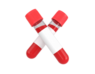 Blood samples crossed on blank space for lab use, analysis, tests, research, or virus screening