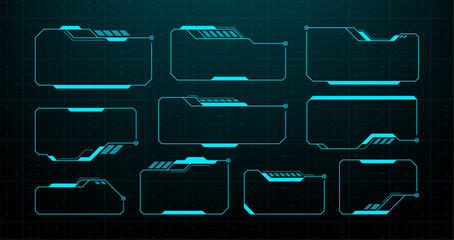 Fototapeta na wymiar Head up display elements featuring futuristic gui frames. Abstract digital graphic interface for game or virtual reality.