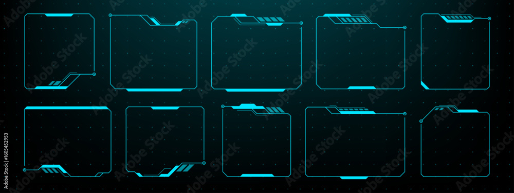 Poster Futuristic hud vector graphics, technology frames with digital elements. Sci fi virtual user interface template.