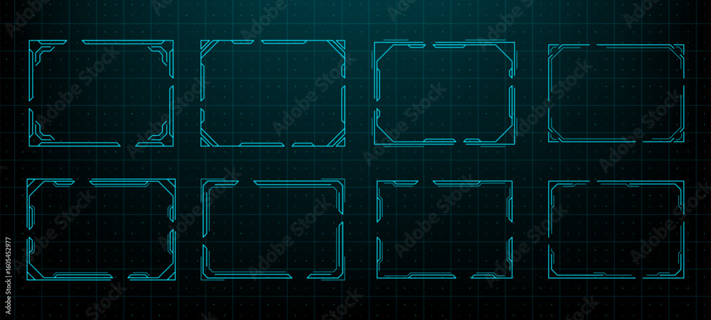 Poster Abstract hud interface frames and borders. Futuristic digital display elements set for sci fi application.