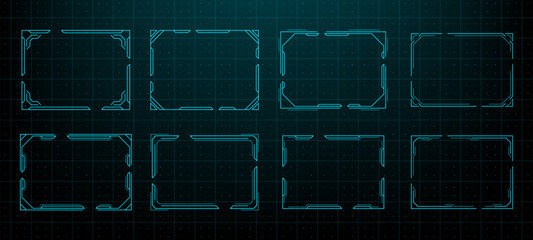 Abstract hud interface frames and borders. Futuristic digital display elements set for sci fi application.