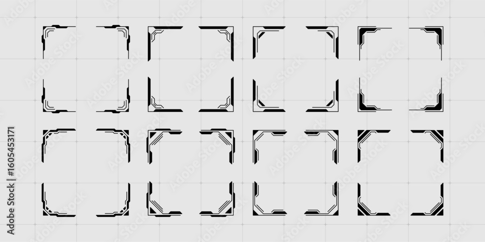 Poster set of black hud vector frames for futuristic interface design. cyberpunk style elements for digital