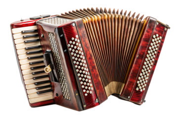 vintage musical accordion isolated on white background, png, ai generated.
