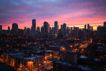 Fototapeta premium Cityscape in golden sunrise light