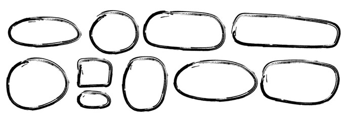 Hand drawn elipses, Hand drawn ovals, circles and ellipses collection. Highlight oval frames, vector doodle ellipses. Set of various geometric round shapes to circle and highlight text. Elements for d