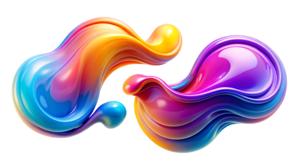 two abstract fluid shapes in gradient hues isolated on white background, png, ai generated.	