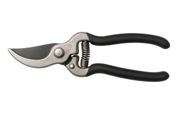 Obraz premium Sharp gardening secateurs with black handles isolated on transparent background, ready for pruning and trimming tasks