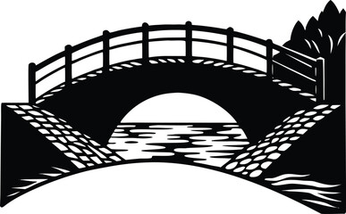 Silhouette of Bridge Over Narrow River, River crossing silhouette