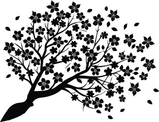 Silhouette of Cherry Blossoms Falling, Spring petals silhouette