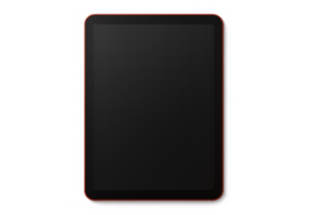 Red tablet with blank screen showing transparent background, perfect for showcasing apps or websites