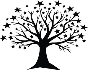 Obraz premium Silhouette of Tree with Stars, Celestial tree silhouette