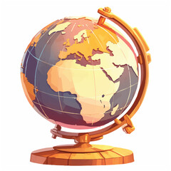 Vibrant Vector World Map Globe Icon on a Golden Stand for Educational, Travel, and Global Business Concepts - Detailed Earth Illustration