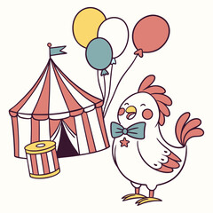 Fototapeta premium Loving expression on a Rooster in a Circus Carnival theme, with wearing a bowtie – Big Top Brights vector art