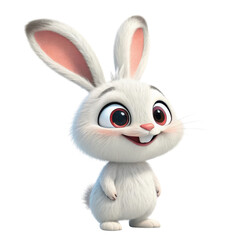 Fototapeta premium Cute cartoon white bunny rabbit isolated on transparent background isolated on white background