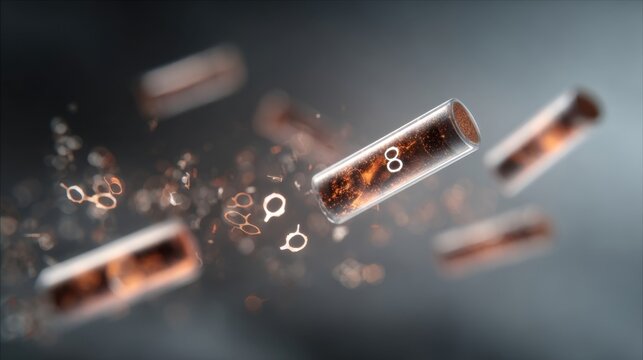 Conceptual image of battery bars shrinking down to zero as abstract hormone symbols dissolve visualizing hormonal imbalance in adrenal insufficiency.