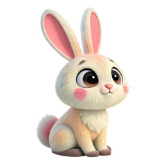 Obraz premium Cute cartoon bunny rabbit with big eyes isolated on transparent background isolated on white background