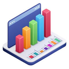 Isometric 3d bar chart and data visualization isolated on transparent background isolated on white background