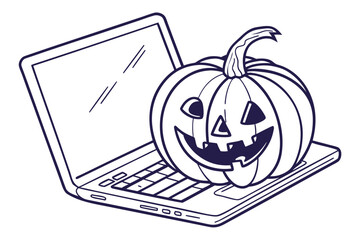 Halloween pumpkin on laptop with smiling face design