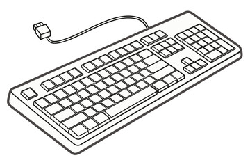 Wired computer keyboard illustration in minimalistic design
