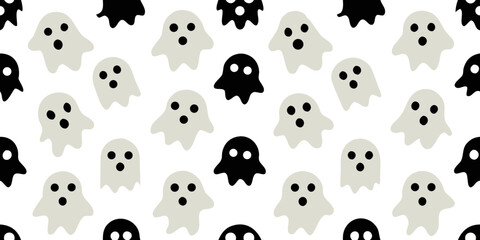 Ghost illustrations in black and white pattern on a light background  
