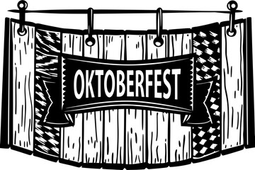Oktoberfest sign on wooden wall in traditional Bavarian style  